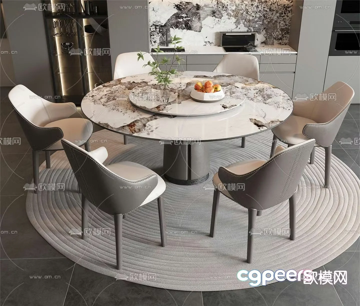 Round dining table and chairs 3d model