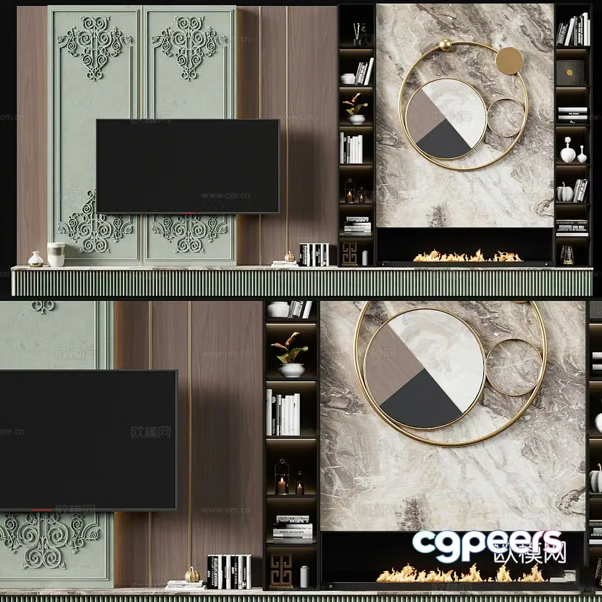 Modern light luxury TV background wall 3d model