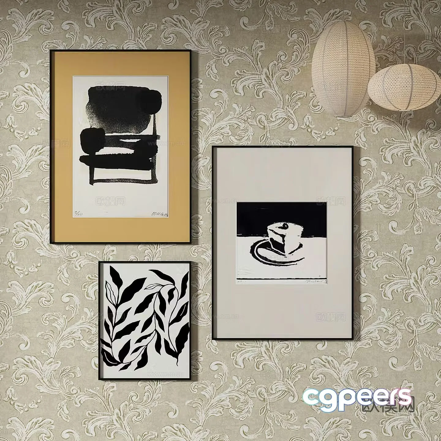 Simple European texture painting decorative painting 3d model