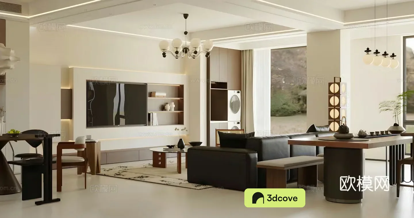 Medium retro living restaurant Medium style living restaurant Retro style living restaurant Sofa coffee table combination 3D model