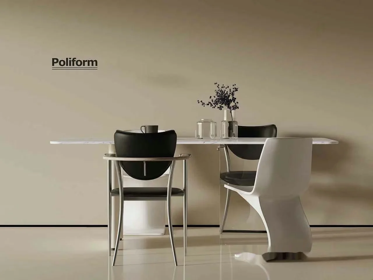 Modern White Table And Chairs 3D Model – 16701 – VRAY Render