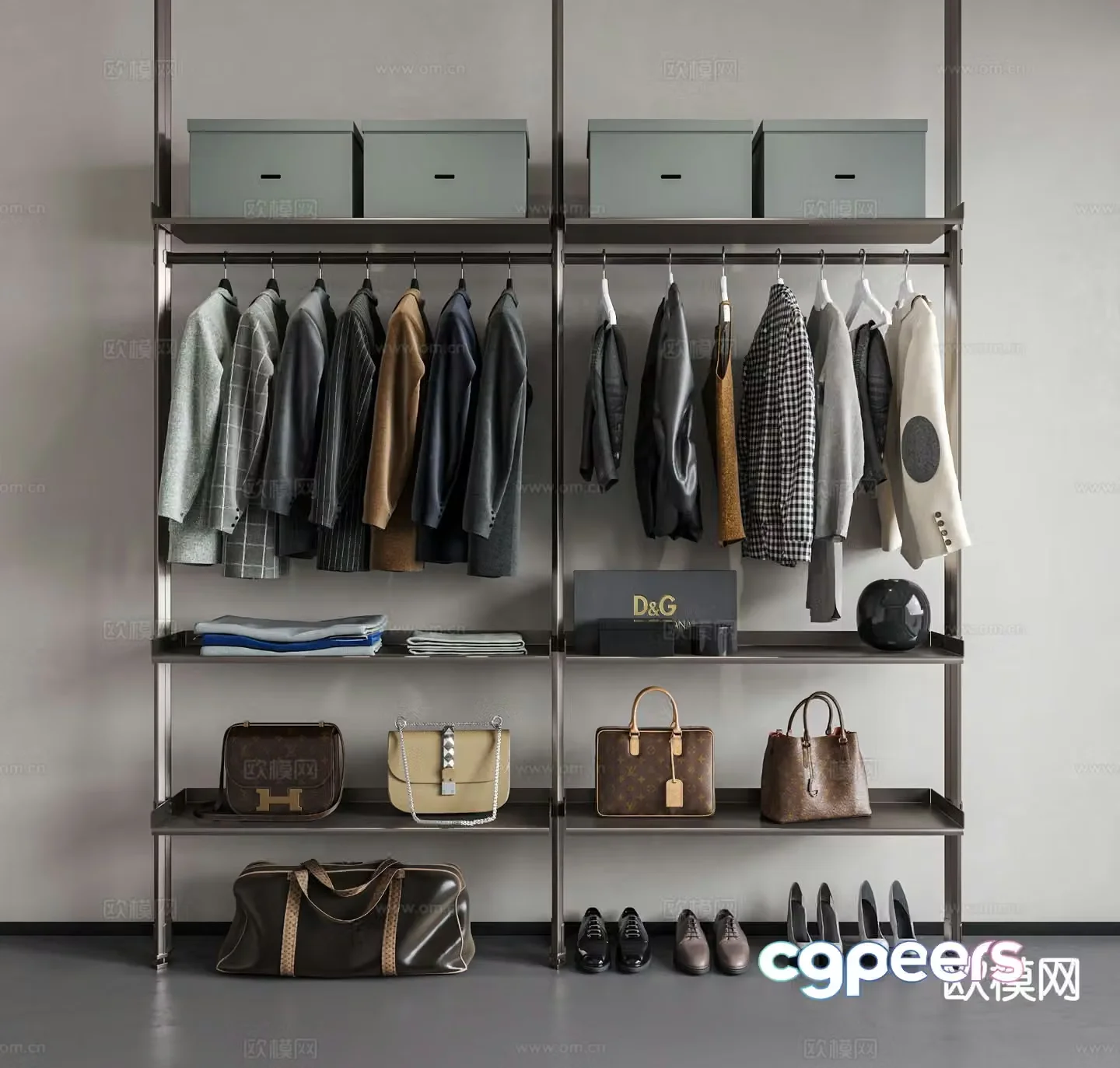 Clothes bags hangers shoes storage box 3d model