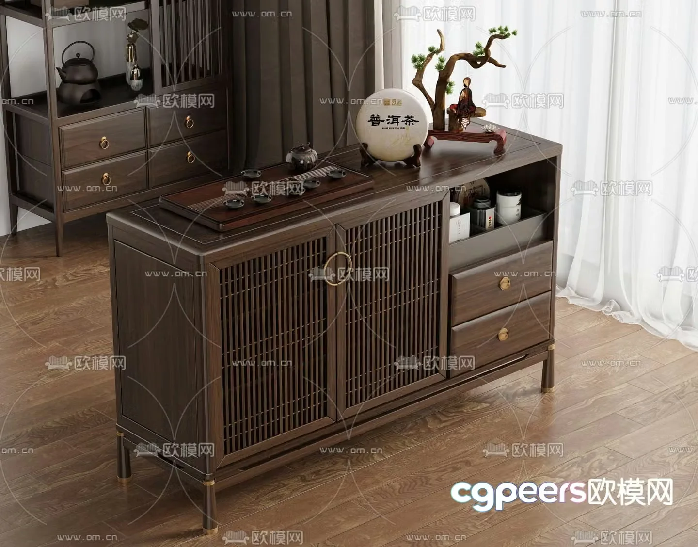 New Chinese tea cabinet tea cabinet mobile tea table 3D model