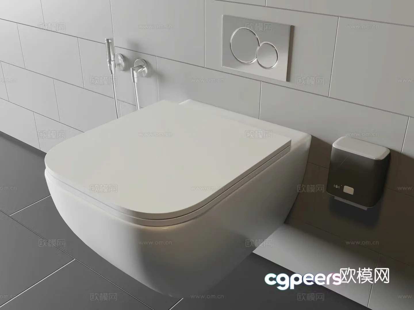 Modern wall-mounted toilet button tissue box flush 3d model