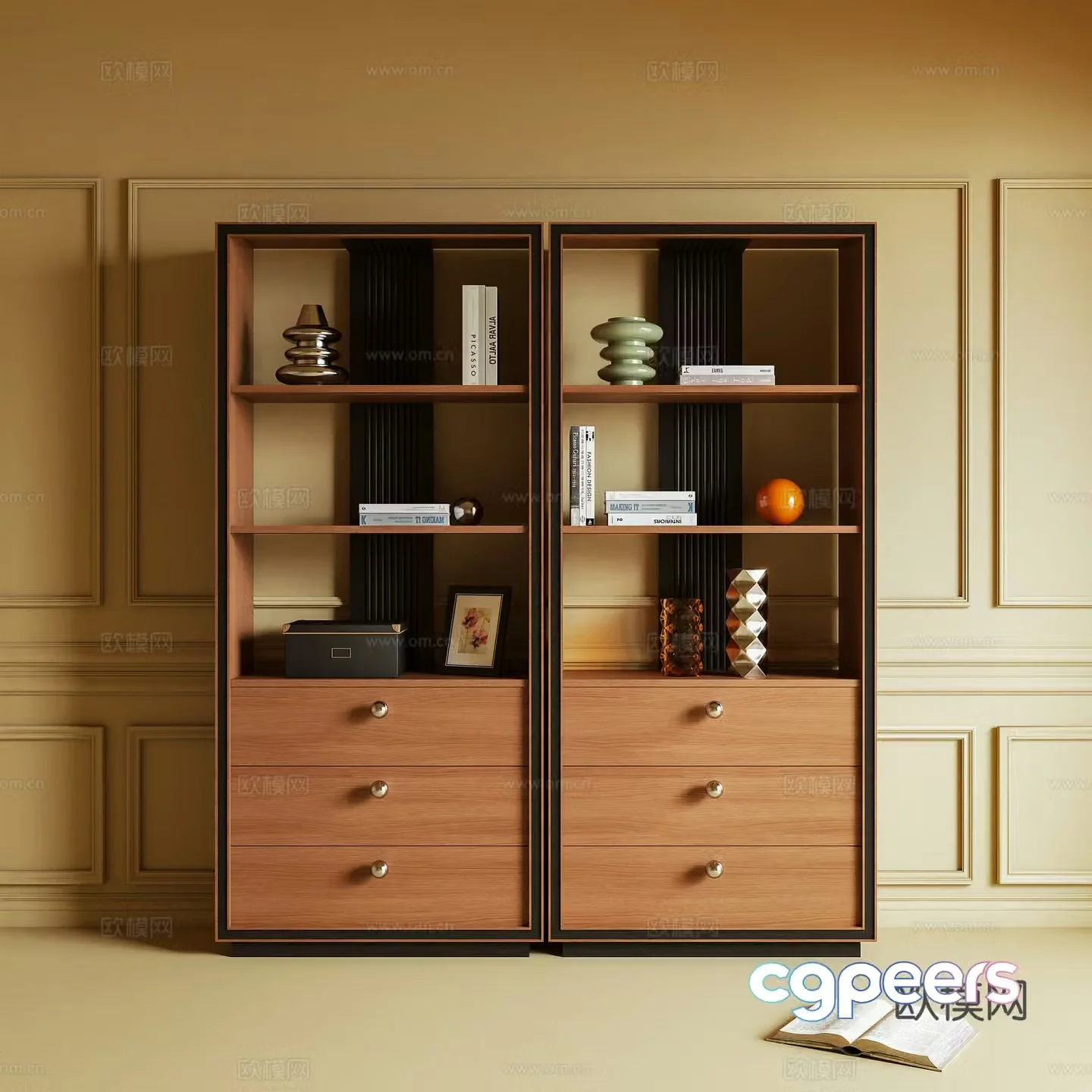 Log Wind Bookcase Locker Side Cabinet 3D Model