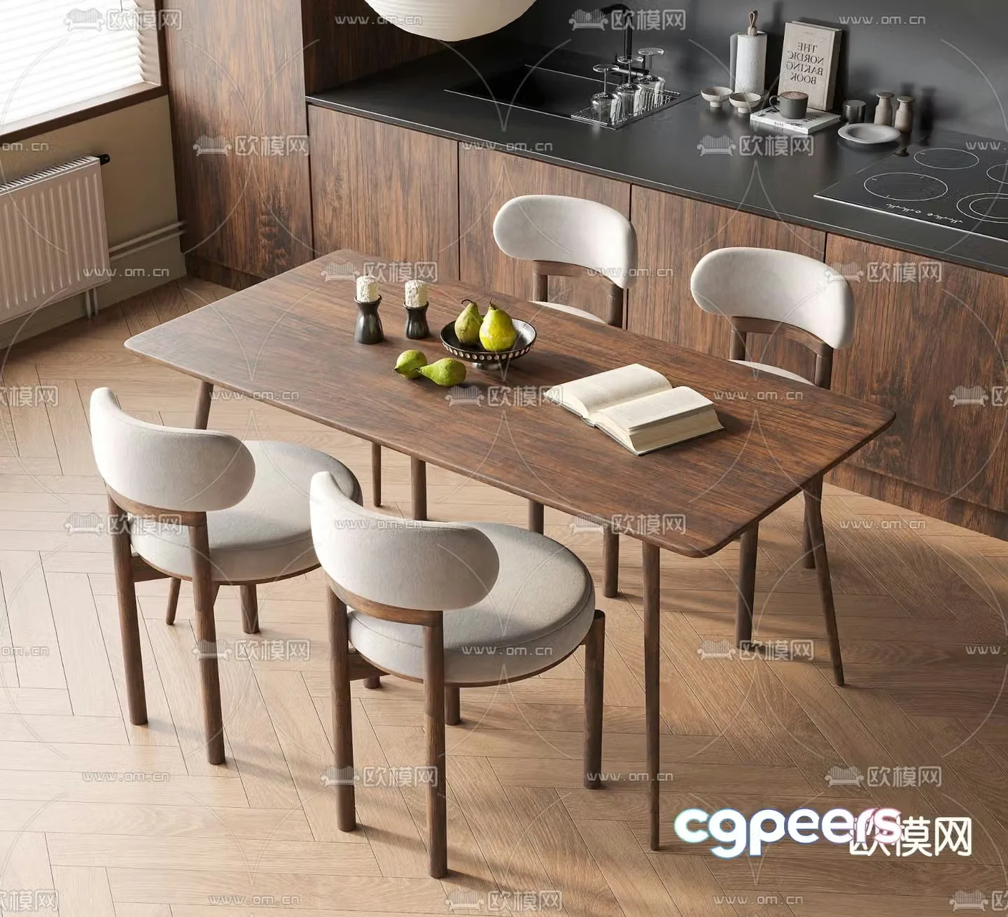 Medieval style dining table and chairs dining table 3D model