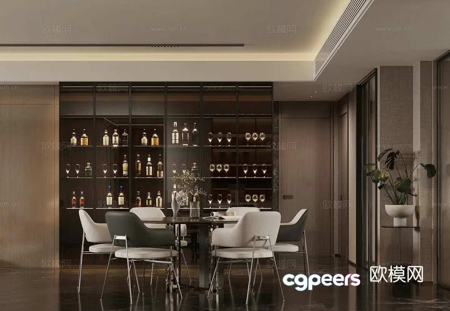 Modern Italian home restaurant Light luxury Italian restaurant Premium gray restaurant Black and white gray restaurant Round table 3D model