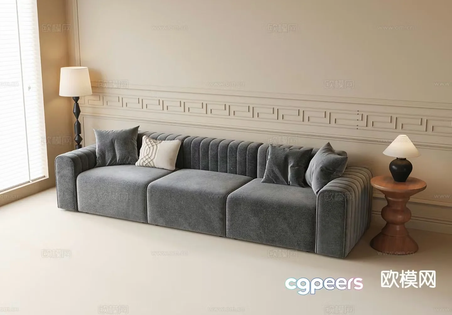 Modern three-person sofa fabric sofa 3d model