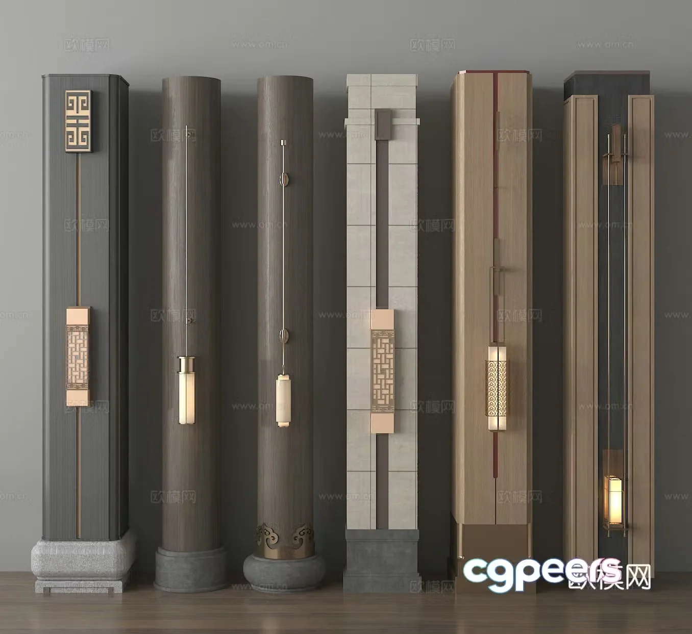 New Chinese column gypsum column Roman column square column door column 3D model