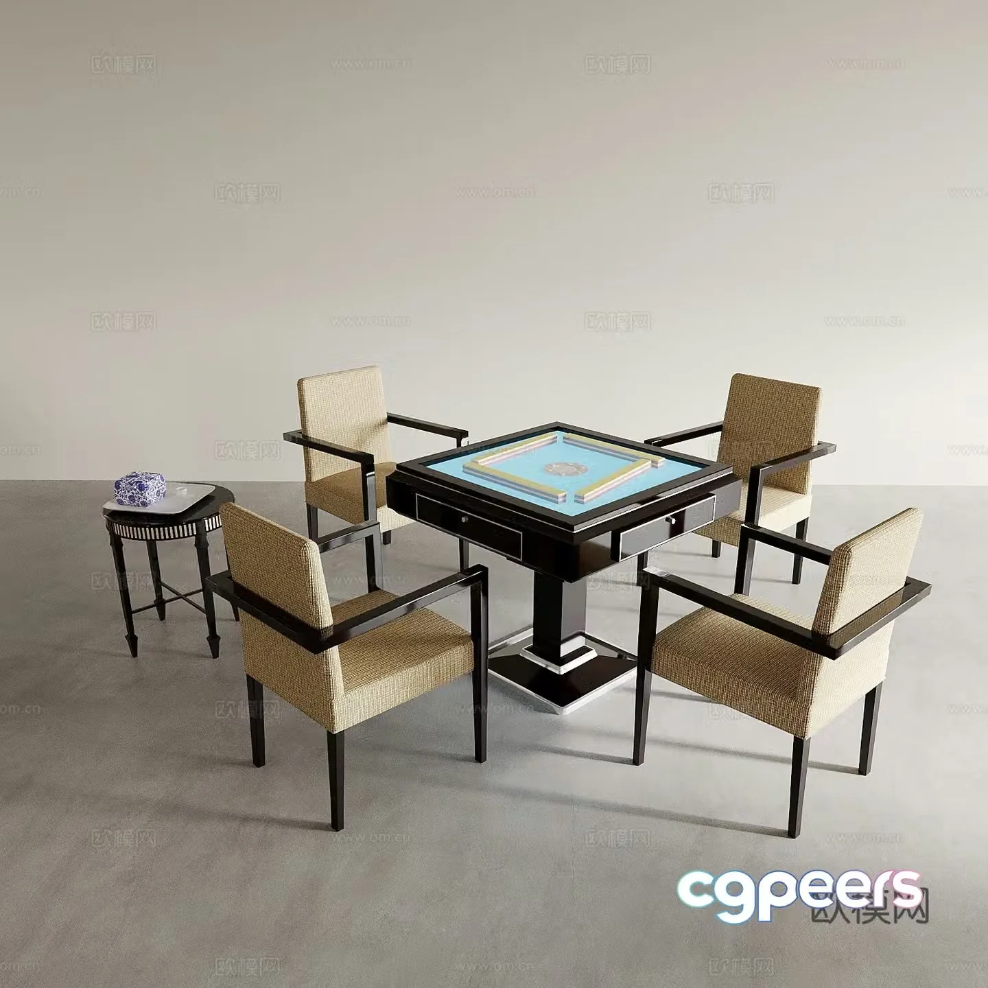 Mahjong table table and chair combination 3D model
