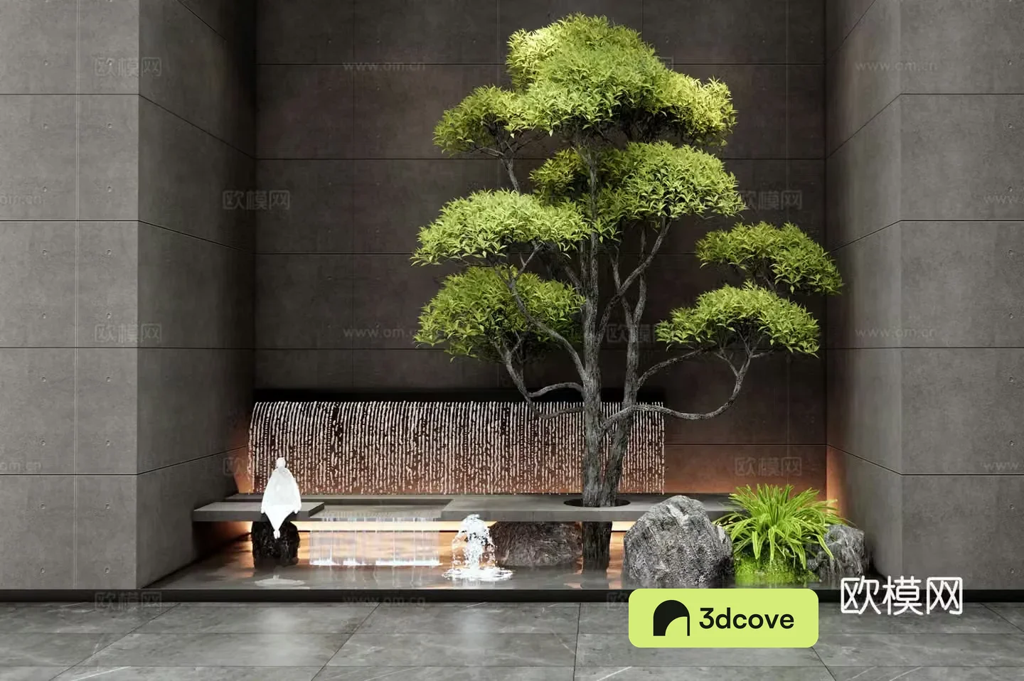 Modern indoor waterscape waterfall landscape houseplant landscaping stone landscape tree
