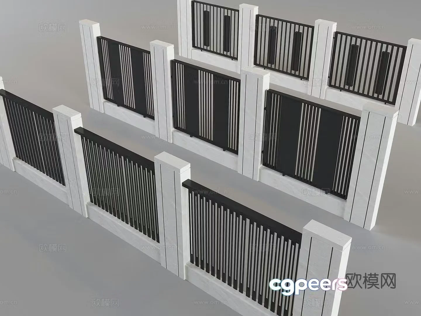 Courtyard fence iron guardrail railing guardrail isolation railing villa community fence 3D model