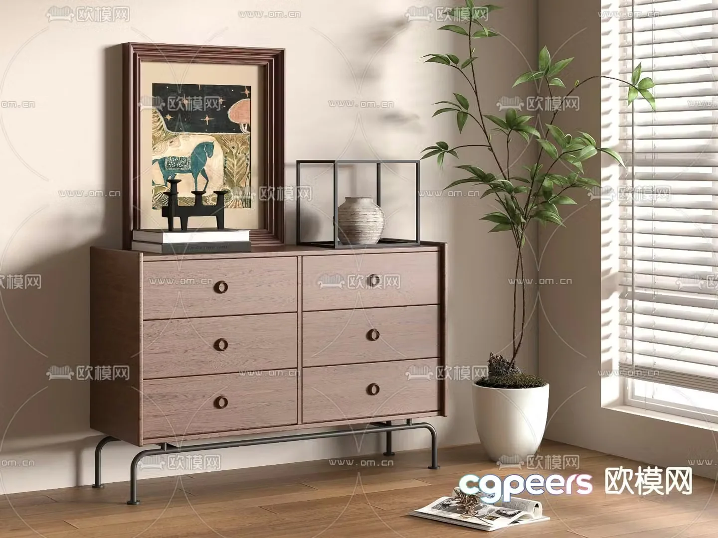 Middle-aged style chest of drawers side cabinet 3D model