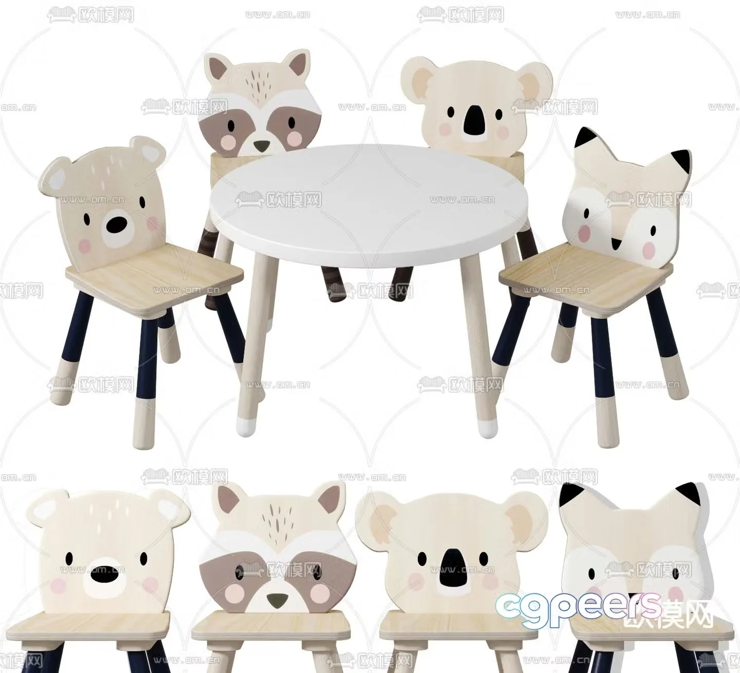 Modern round children’s table and chair 3d model