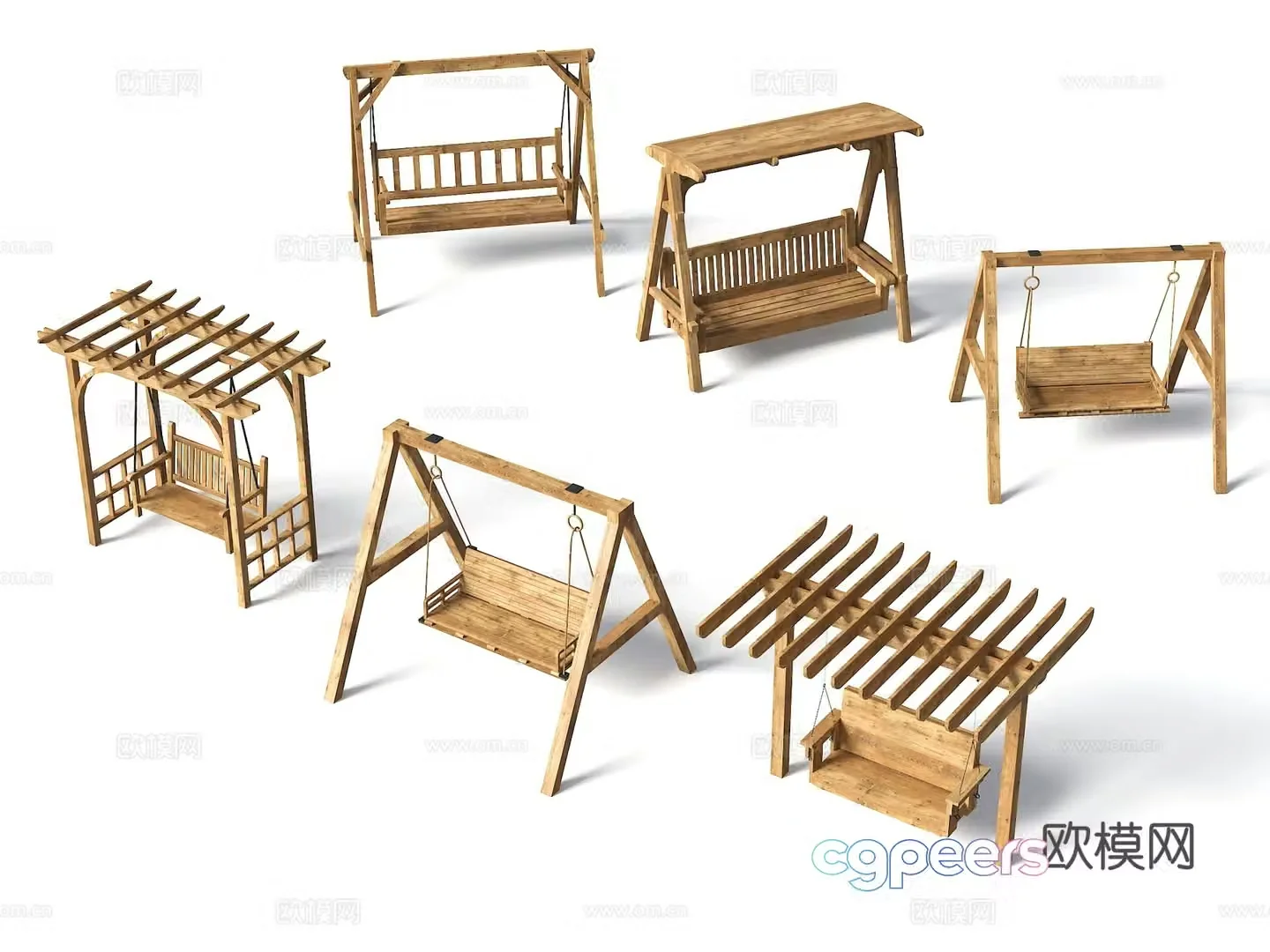 Modern outdoor swing chair courtyard swing swing chair hanging chair outdoor rocking chair wooden swing sun 3d model