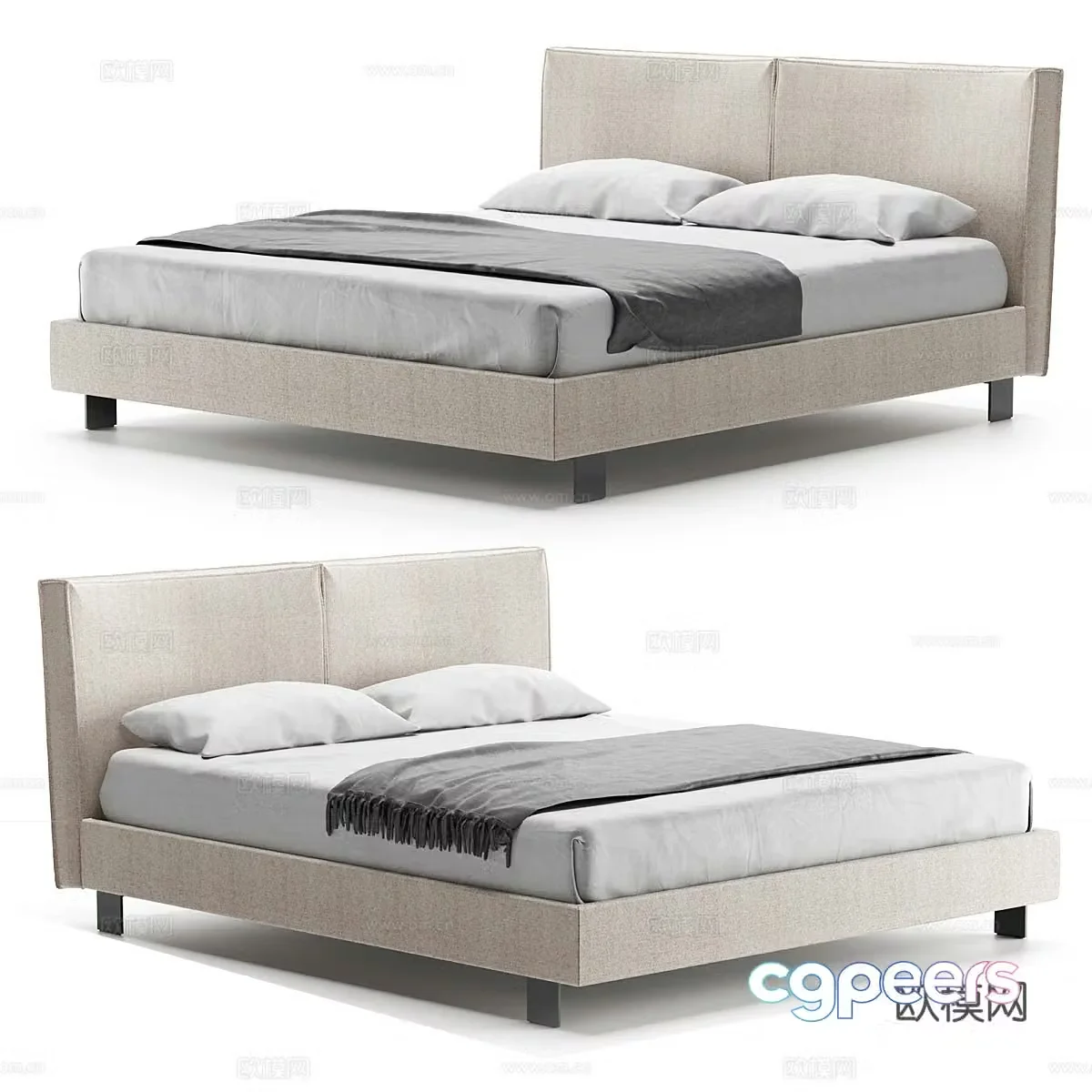 Modern simple double bed Double bed Simple bed Bedroom bed Pillow 3D model