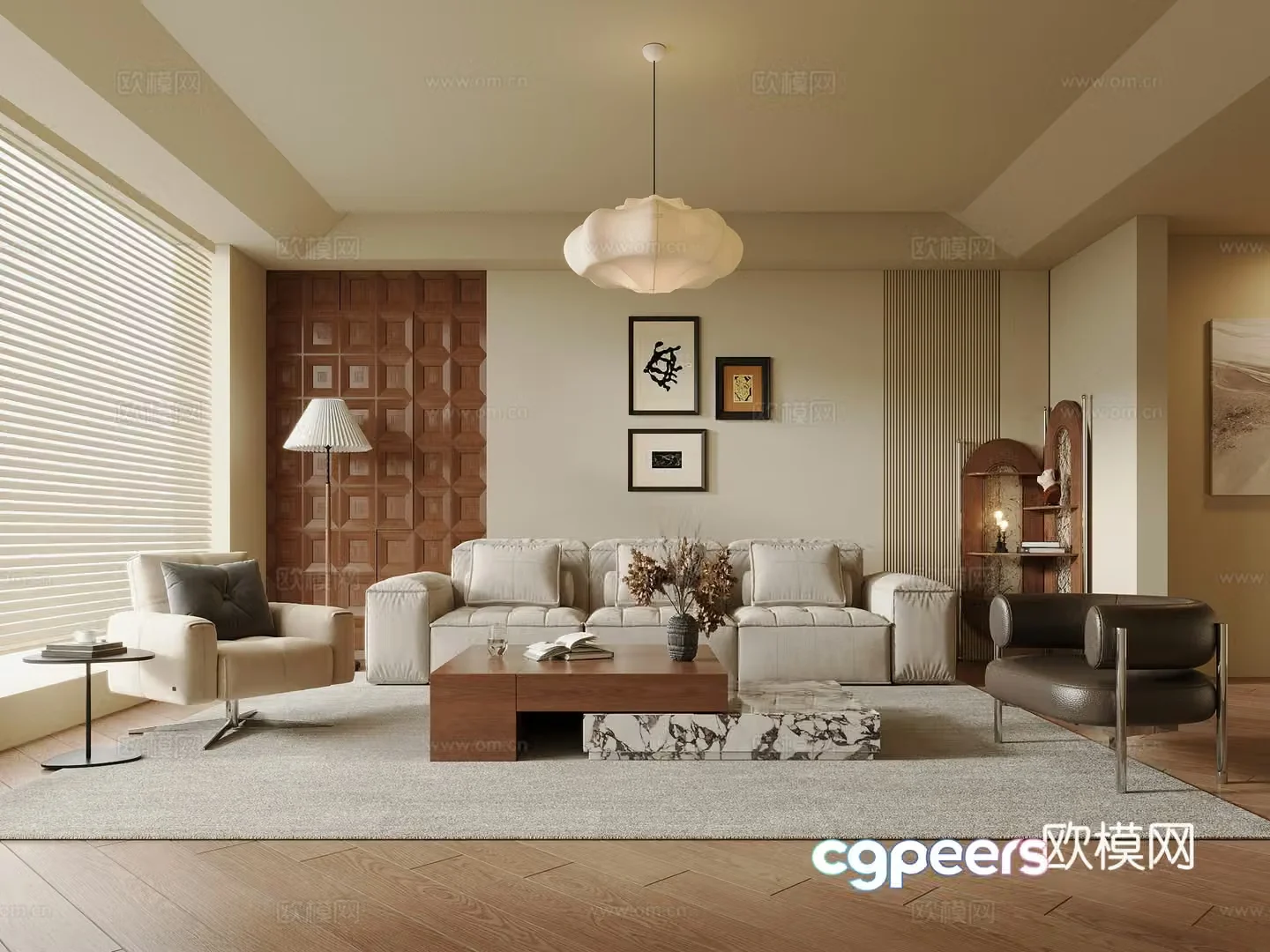 Wasabi Middle Style Home Living Room Small Living Room Fabric Sofa Sofa Sofa Sofa 3D Model