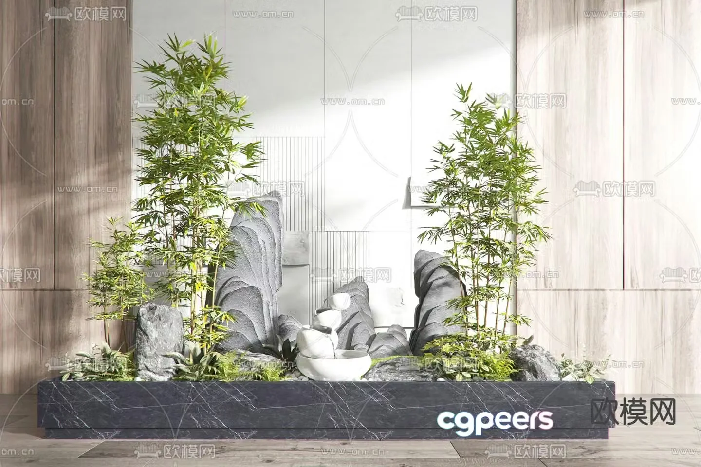 Falling water landscape indoor landscaping bamboo rockery 3D model