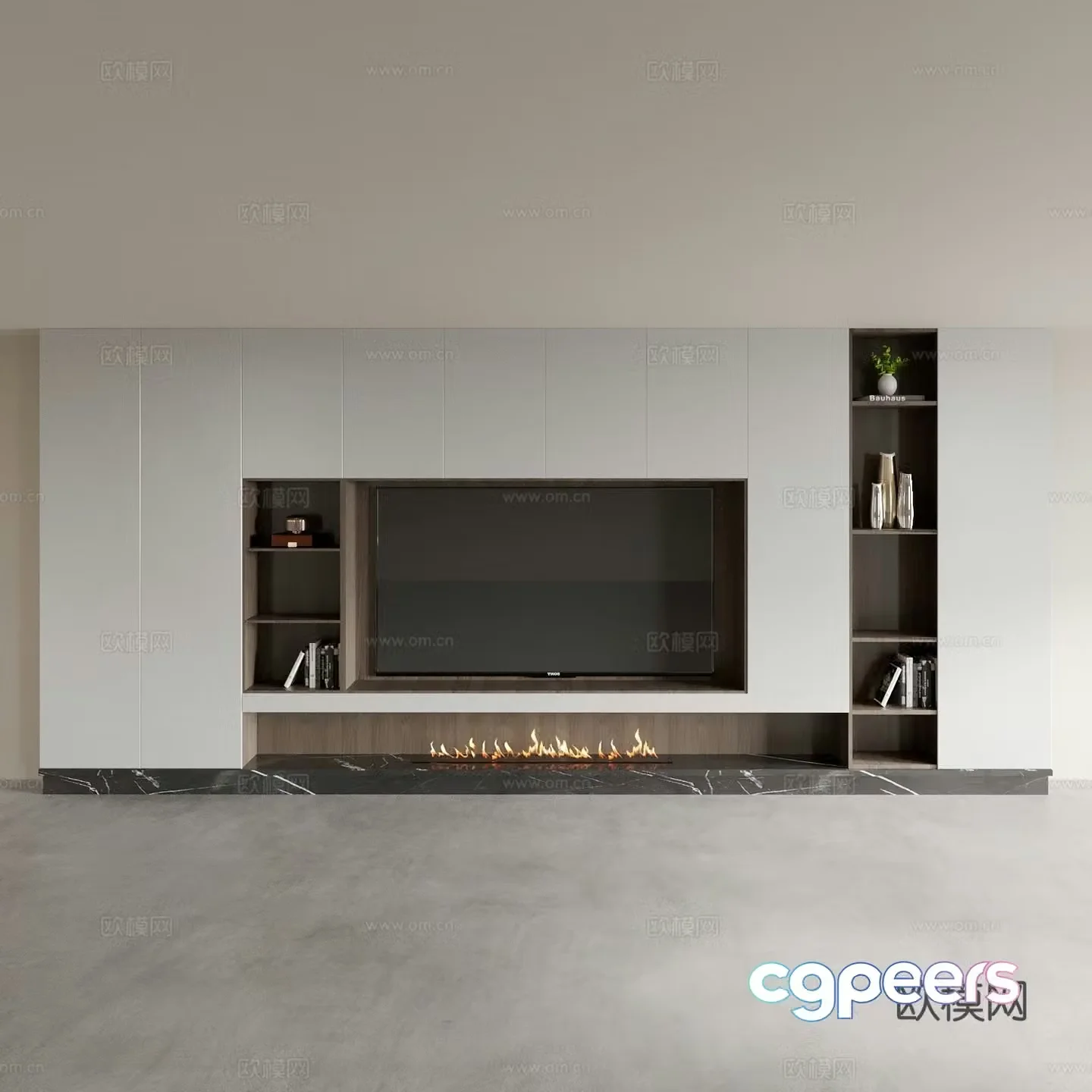 Modern integrated TV cabinet TV background wall 3D model