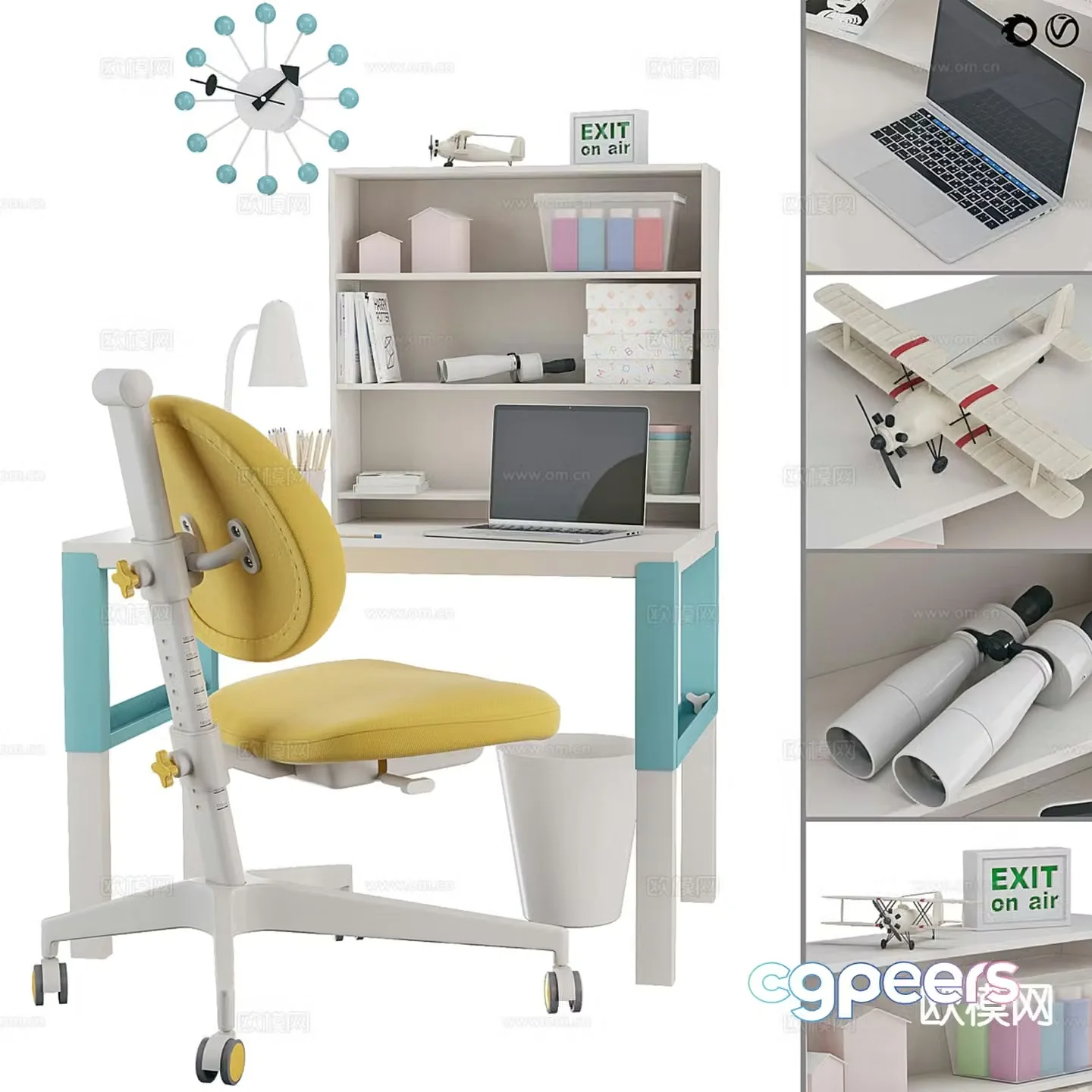 Modern children’s desk chair lift desk 3d model