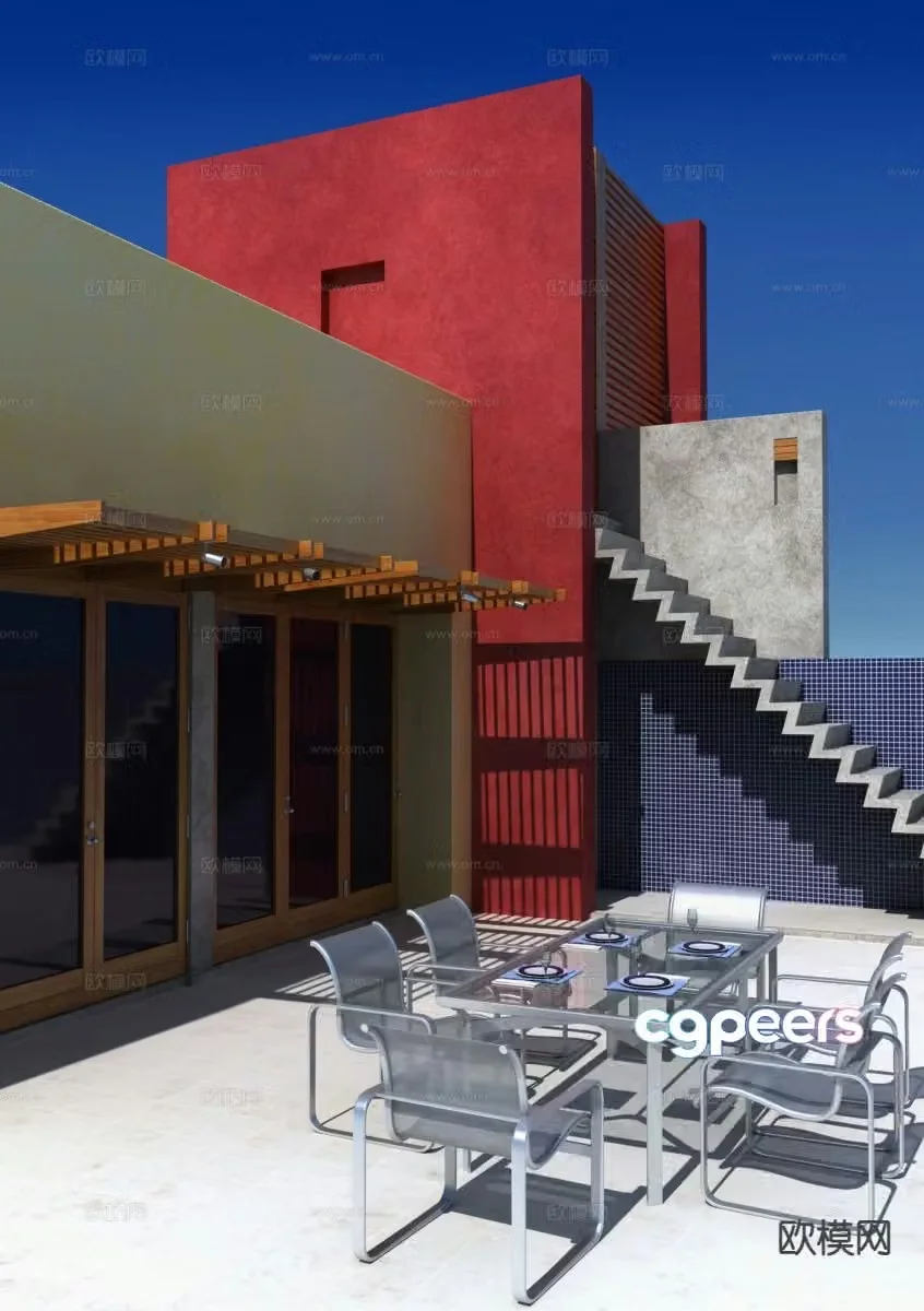 Villa top floor terrace roof landscape 3d model