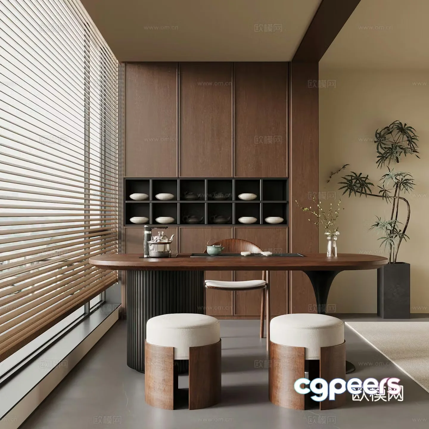Middle-aged balcony tea cabinet small tea table 3D model