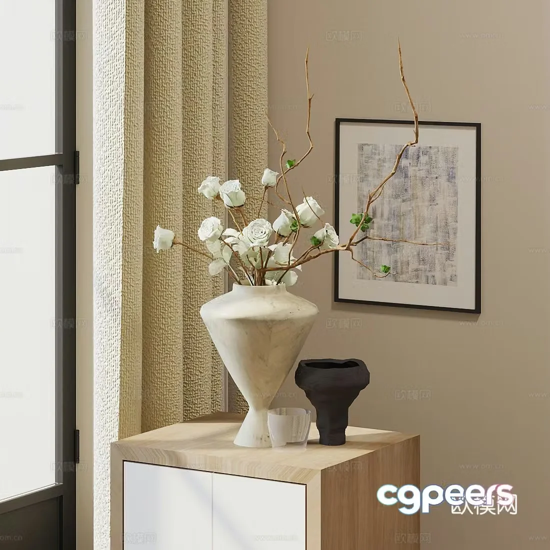 New Chinese style Zen flower art dining table flower art ornaments stem and branch flower ornaments Wasabi style flower art ornaments 3D model