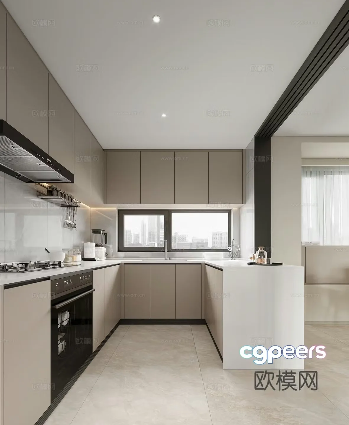 Modern open kitchen 3d model