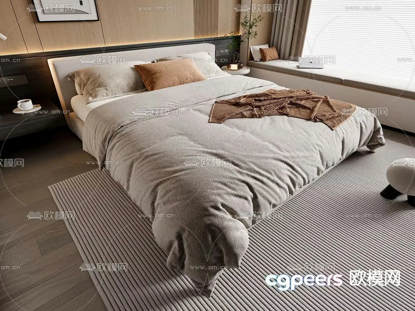Modern double bed 3d model