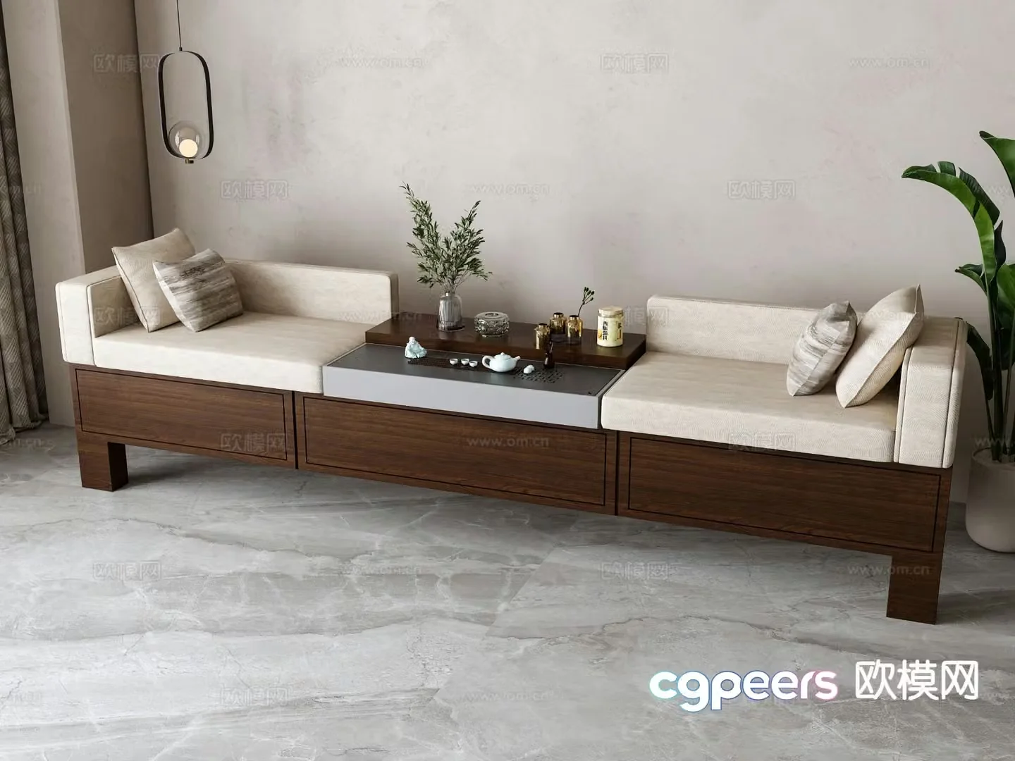New Chinese style double sofa 3d model