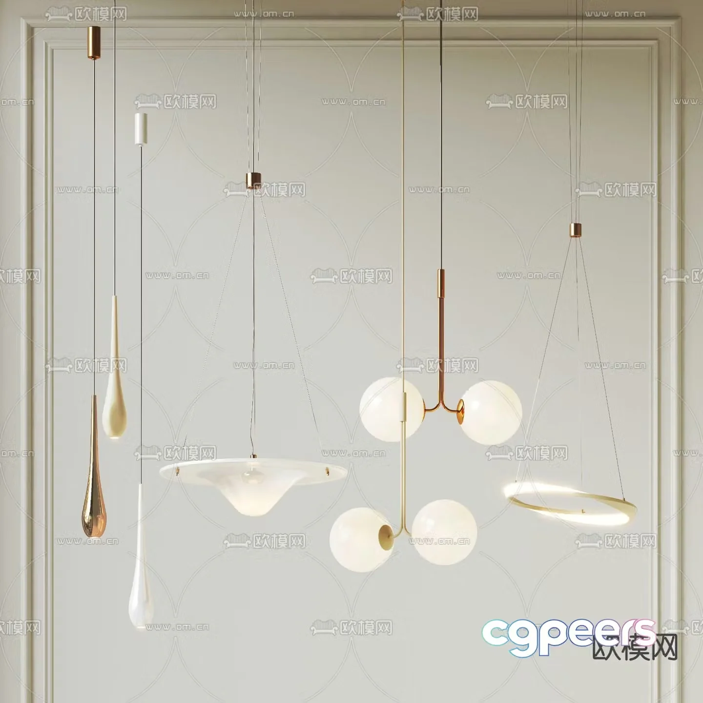 Cream style chandelier water drop chandelier ring chandelier 3D model