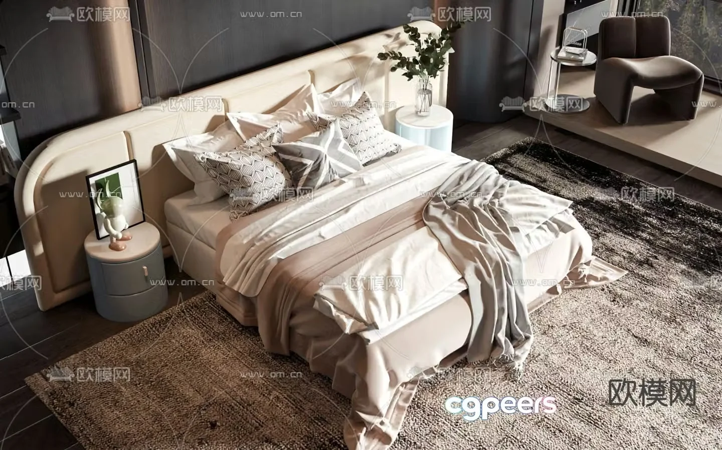 Modern double bed 3d model