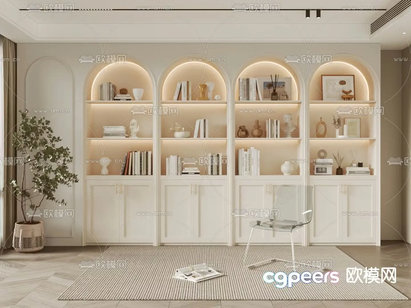 French bookcase display case 3d model