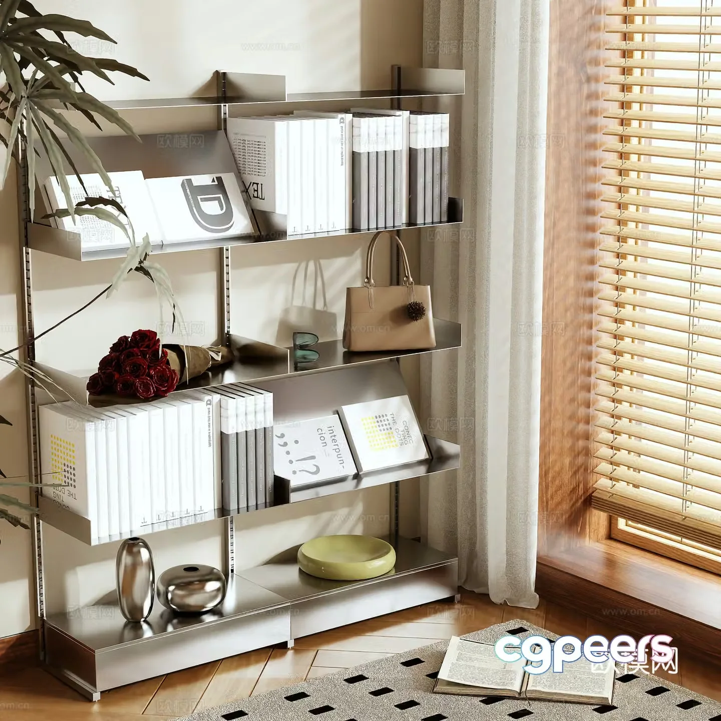 Modern stainless steel bookshelf shelf 3d model