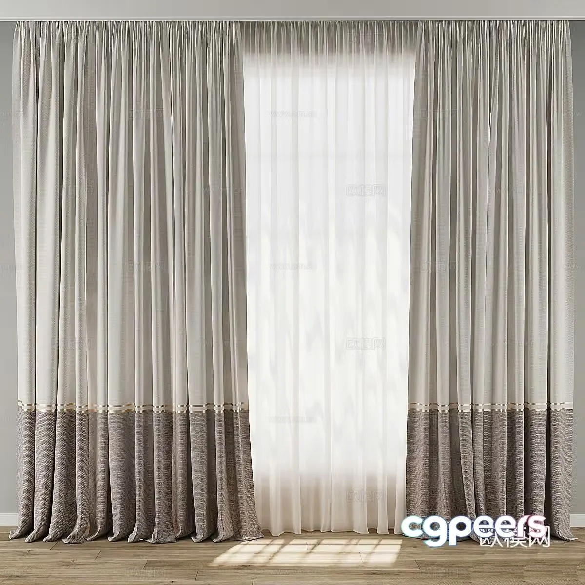 New Chinese style light luxury fabric curtain 3D model