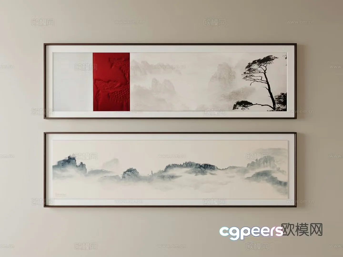 New Chinese style decorative painting landscape painting hanging painting 3D model