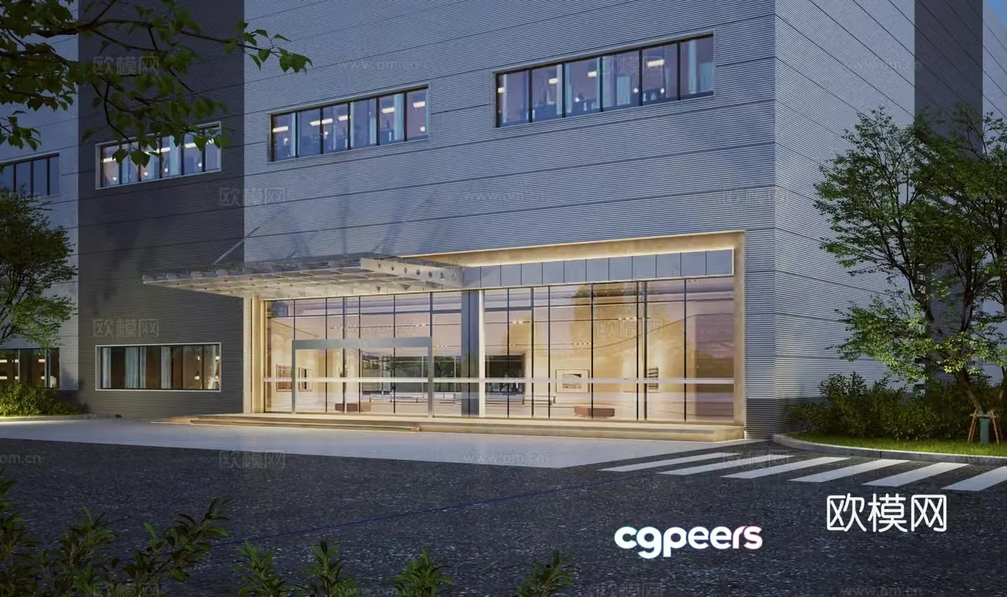 Modern factory office building exterior 3d model