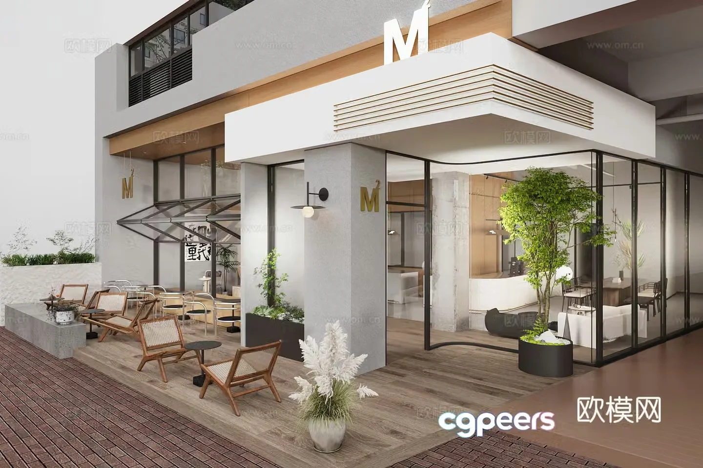 Industrial style cafe cafe exterior area 3D model