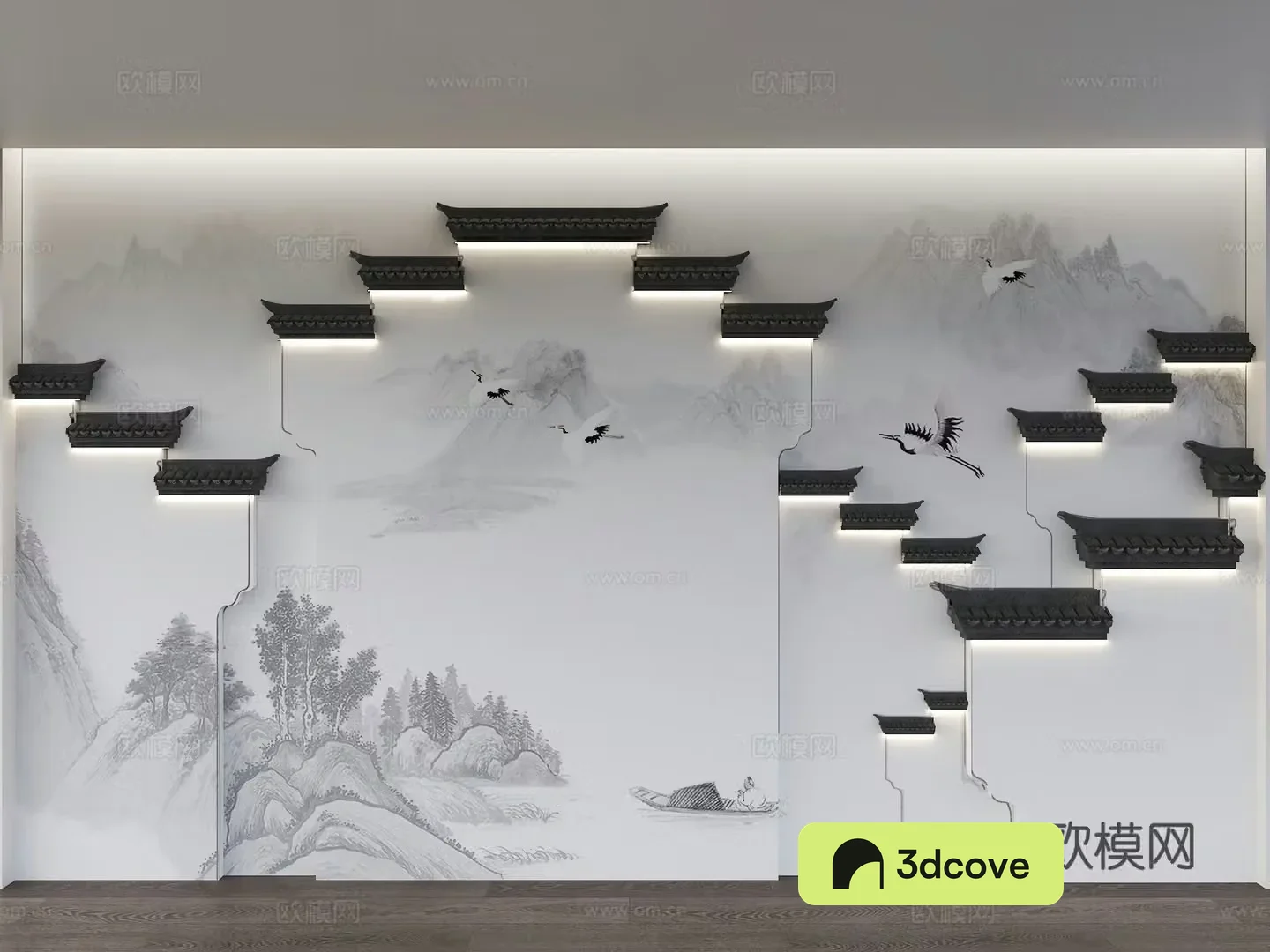 Chinese style background wall Horse head wall background wall Hui style building background wall Building outline background wall Water