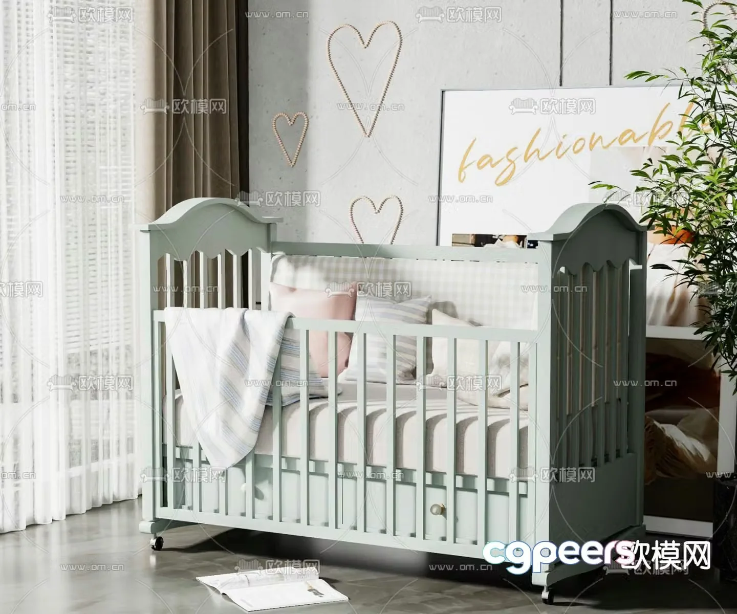 Nordic style crib children’s bed 3d model