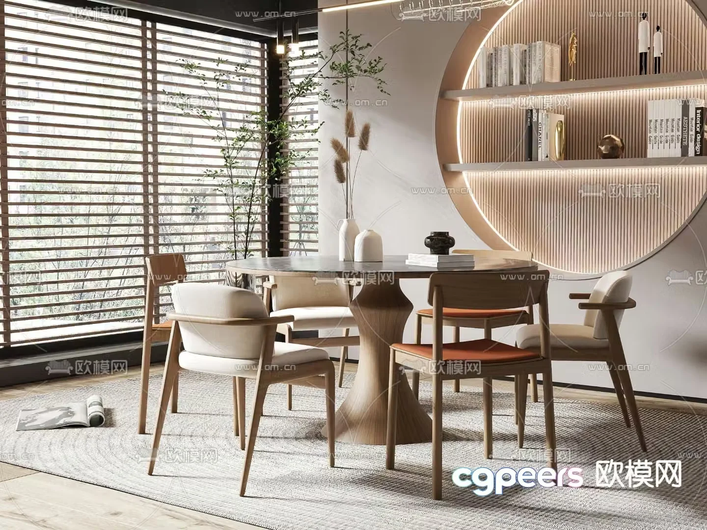 Medieval style dining table and chairs round dining table 3D model