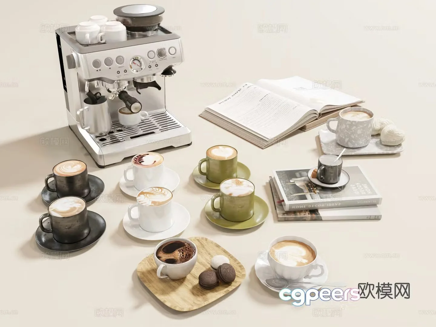 modern coffee cup coffee cup cup set coffee machine decoration ornament starbucks book 3d model