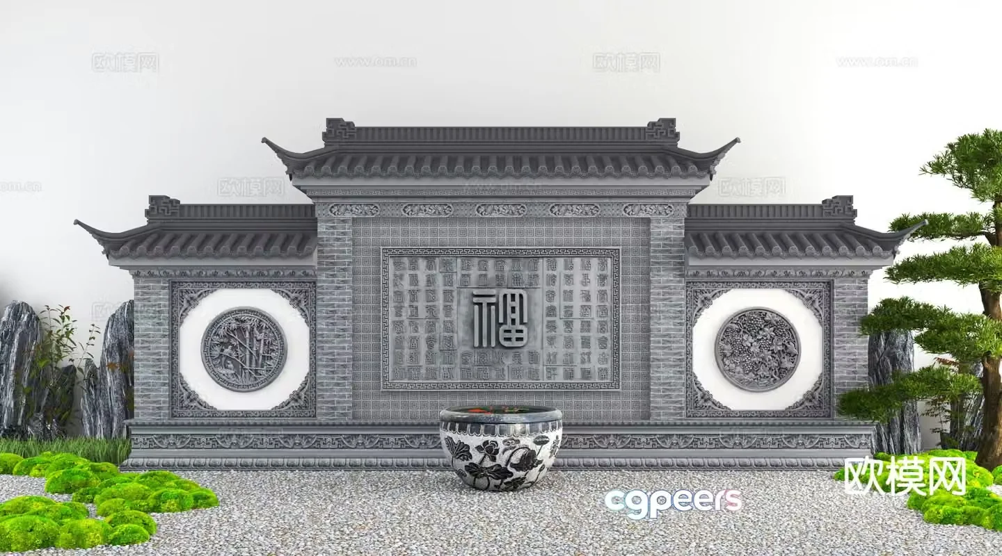 Chinese style landscape wall screen wall 3D model