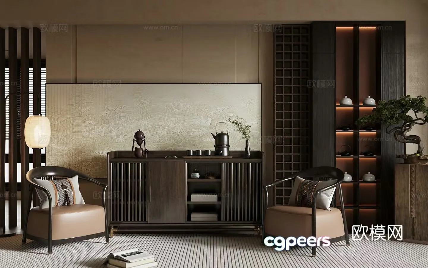 New Chinese style chest of drawers solid wood tea cabinet single casual chair solid wood side cabinet 3D model
