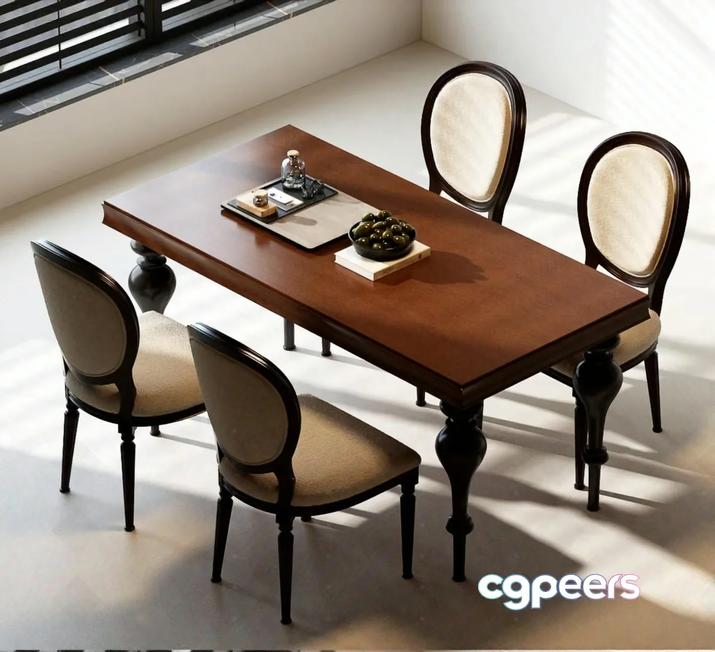 A Dining Table With Four Chairs 3D Model – 5303 – VRAY Render