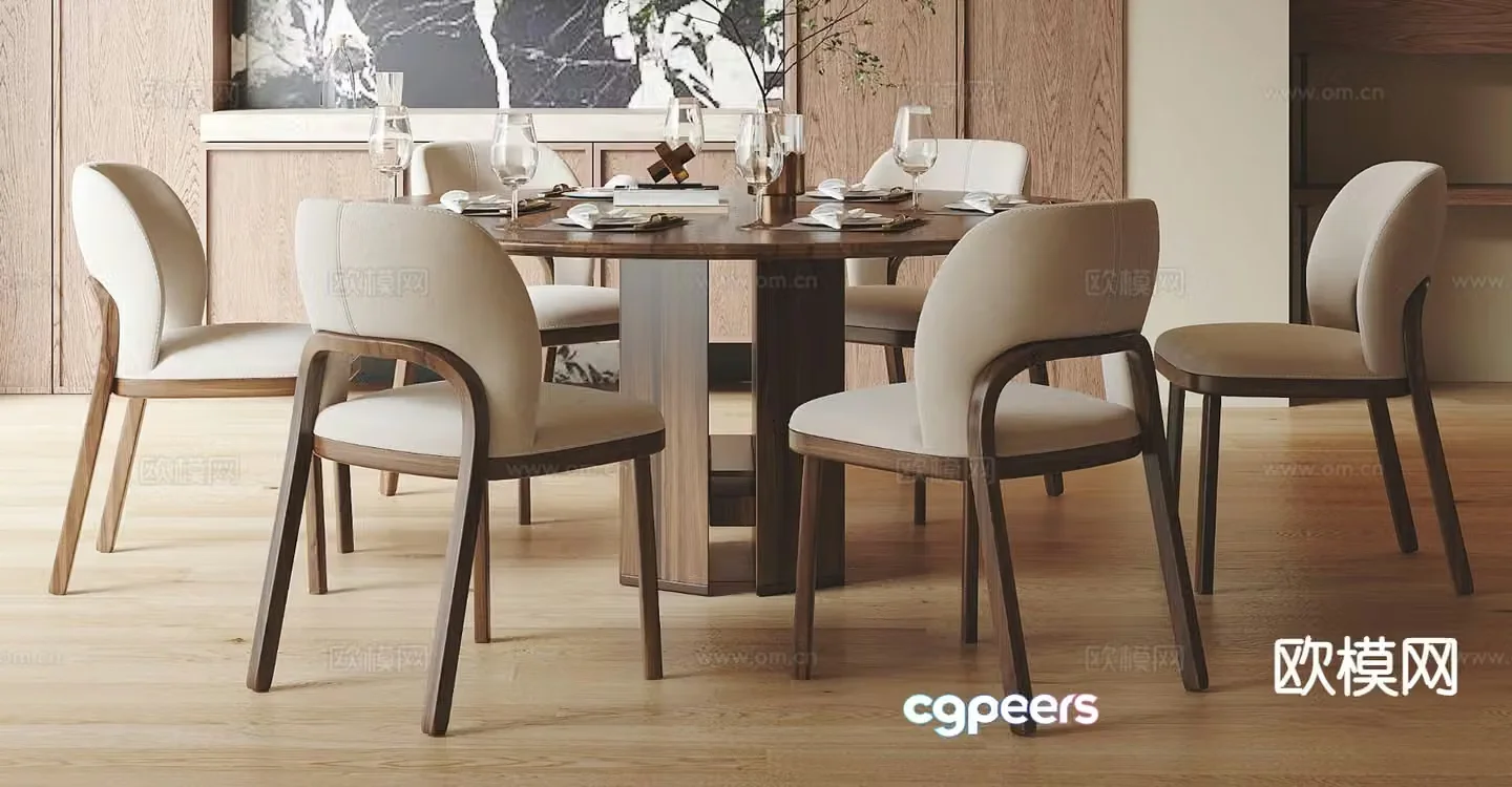Medieval style dining table and chairs 3d model