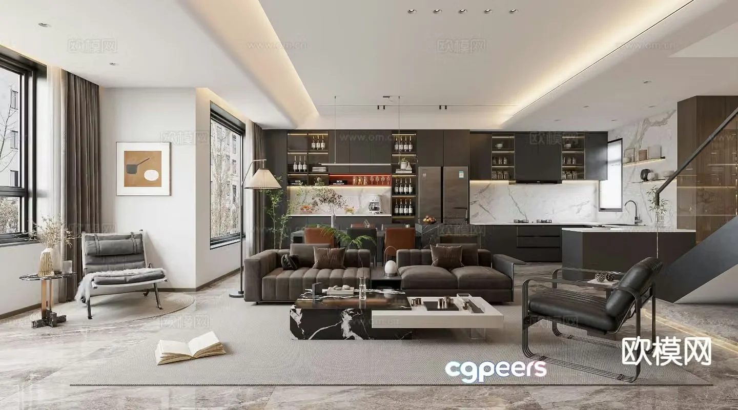 Modern duplex living room large flat floor 3D model