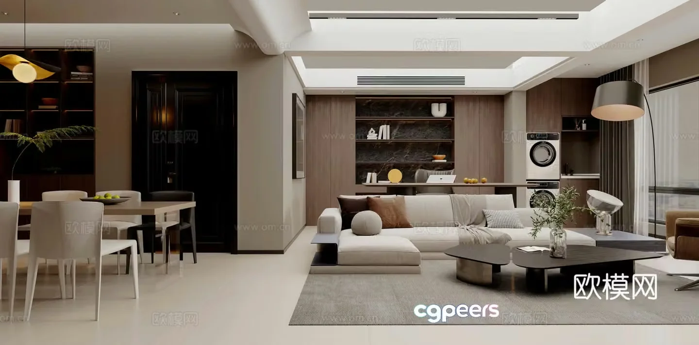 Modern home living and dining room sofa and coffee table combination fabric sofa living and dining room without owner lights island 3D model