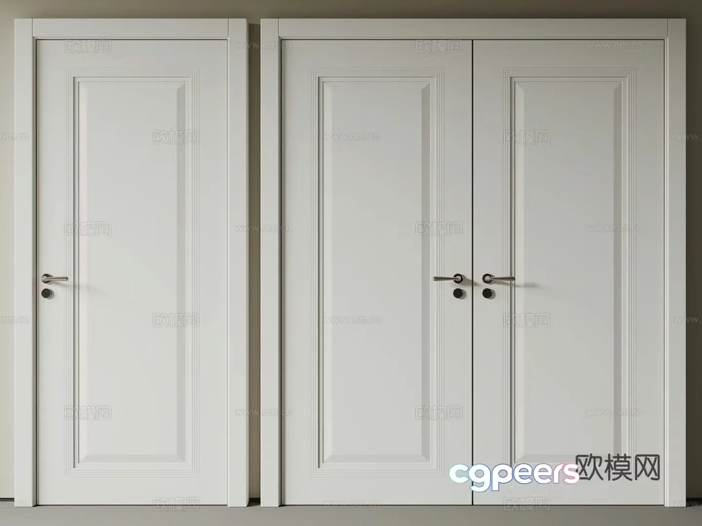 Simple European bedroom door double door 3d model