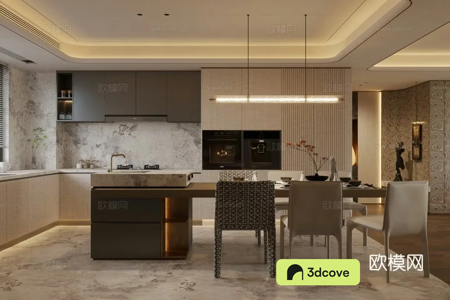 Light luxury Italian island restaurant Open restaurant Kitchen restaurant Integrated kitchen and kitchen marble island